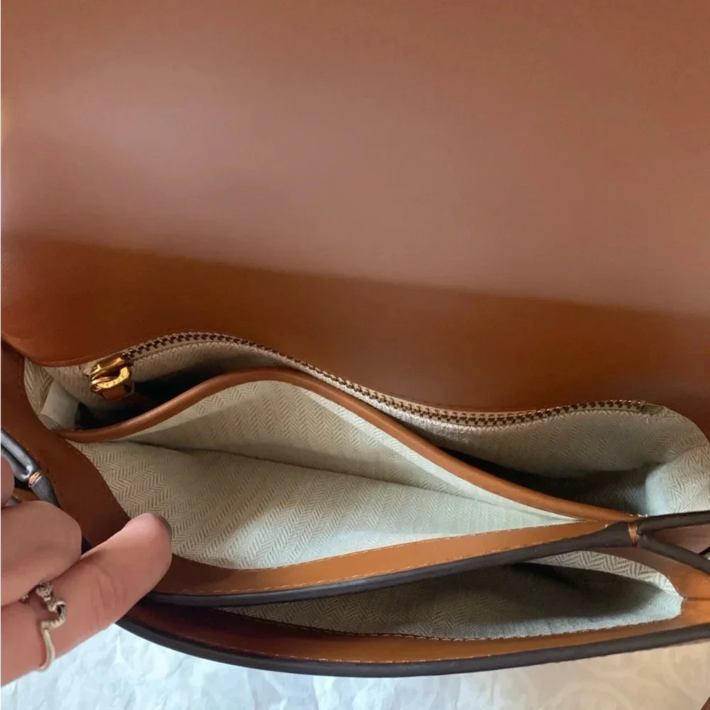 Tory Burch Emerson Woven Crossbody Bag Multicolor Orange White Tan Brown Gold - Picture 10 of 15